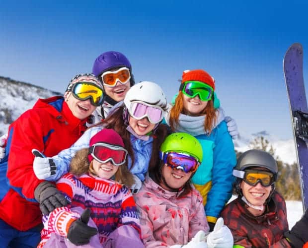 friends snowboarding