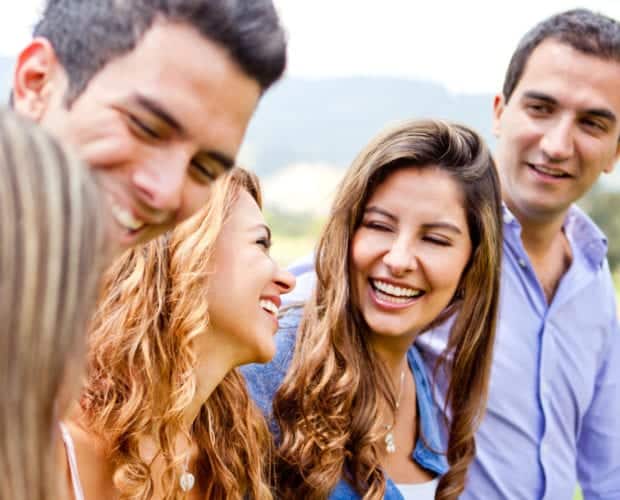 friends laughing outside