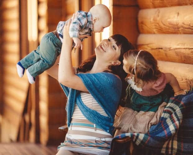 happy family at cabin