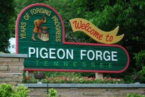 The Pigeon Forge sign near our Pigeon Forge hotel on the Parkway.