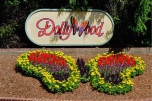 The entrance sign for Dollywood. 