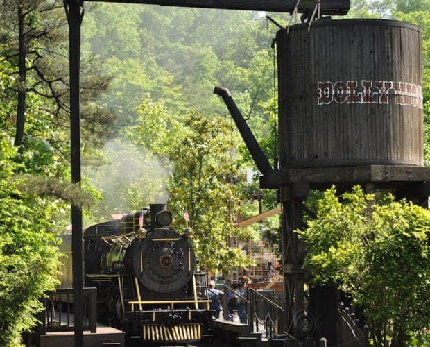 Train pulling in at Dollywood.