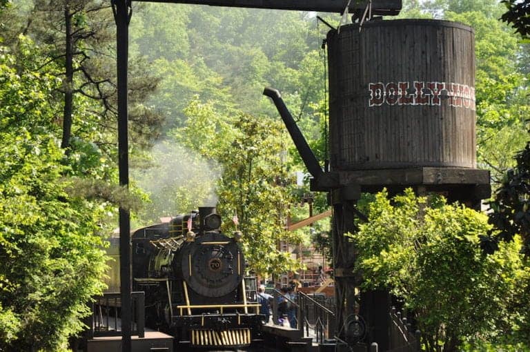 Train pulling in at Dollywood.