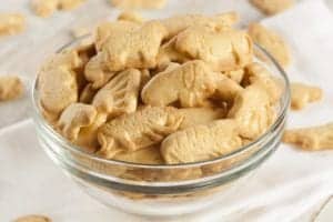 A bowl of animal crackers.