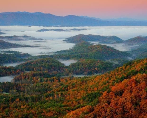 Stunning fall colors in the mountains near Pigeon Forge.