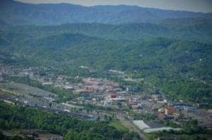 Breathtaking aerial view of the Parkway in Pigeon Forge.