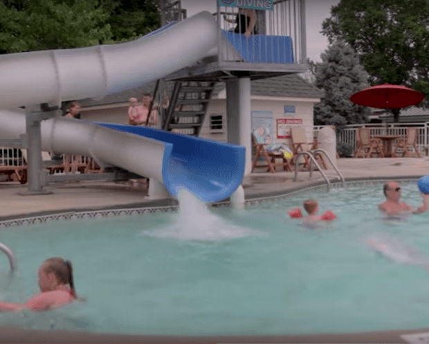 The water slide and swimming pool at our Pigeon Forge TN water park hotel.