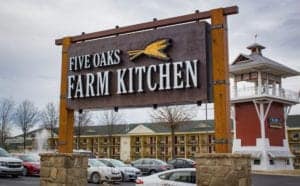 Five Oaks Farm Kitchen sign in Sevierville TN